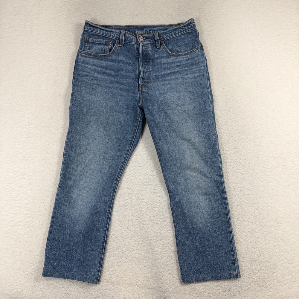 Levis 501 Original Fit Jeans Womens 30 (31.5x23) Shorter Blue Denim Logo Cotton